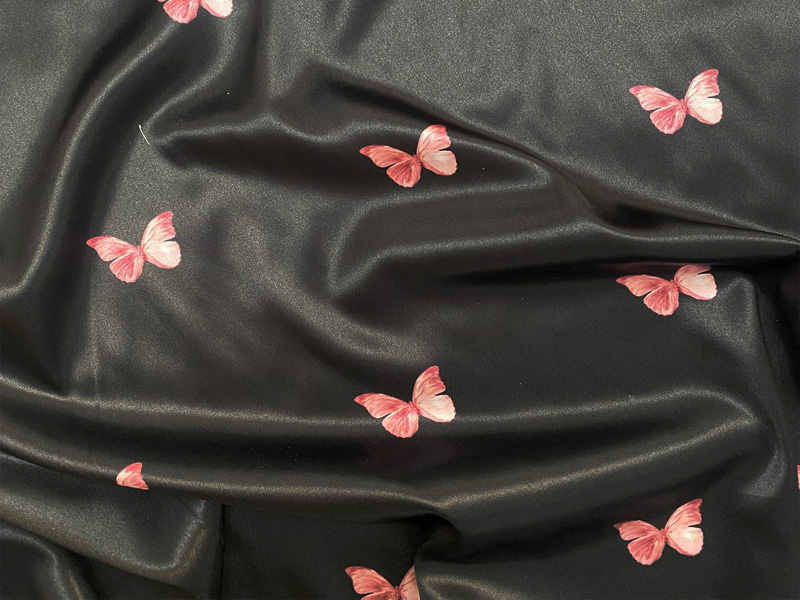 پارچه ساتن طرح  پروانه مشکی