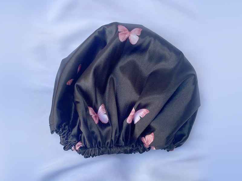کلاه خواب ساتن طرح پروانه مشکی